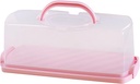 Portable Bread Box with Handle, Loaf Cake Container Plastic Rectangular Food Storage Carrier Bread Keeper with Transparent Lid for Pastries, Bagels, Bread Rolls, Buns or Baguettes (Pink)