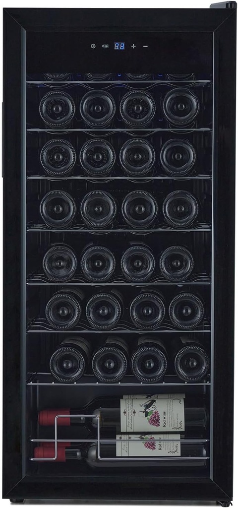 32 Bottle Compressor Wine Cooler Refrigerator, Large Freestanding Wine Cellar with Adjustable Shelves & Digital Temperature Display, 41-64℉, Bottle Wine Fridge for Red White Wine, Champagne, Beer