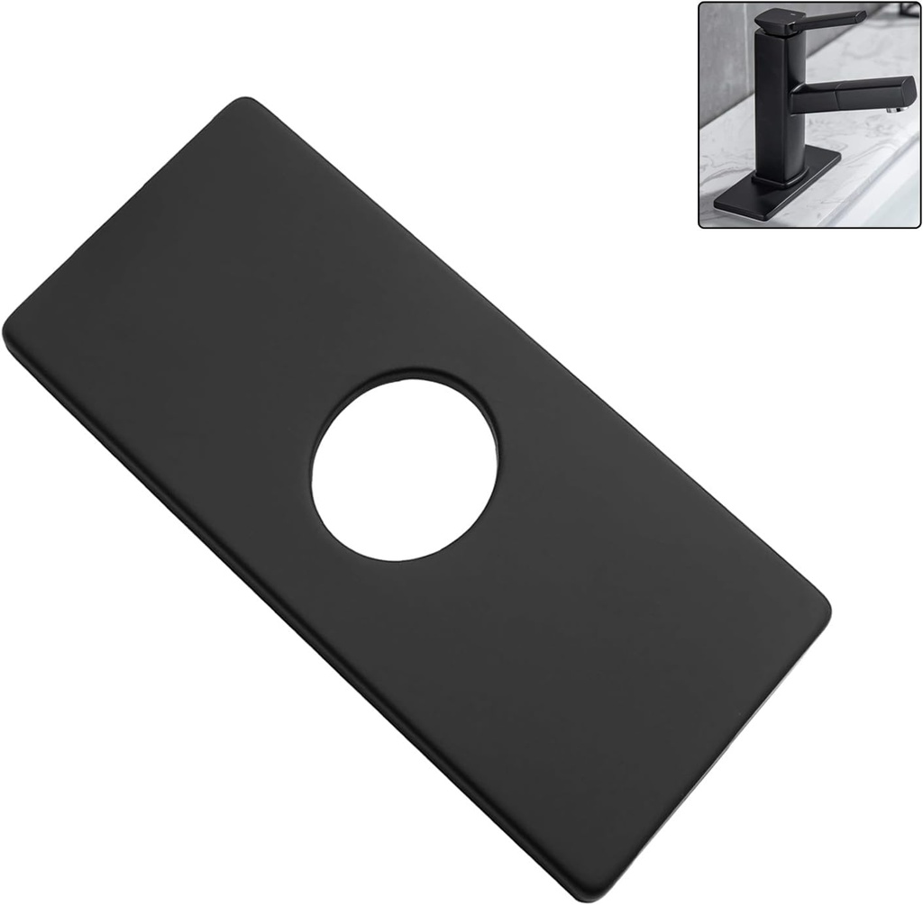 Faucet Hole Cover Deck Plate, 6" Sink Cover Plate for Bathroom Vanity Sink or Kitchen Faucet, 1 or 3 Hole Sink Faucet Cover Plate Stainless Steel Cover Deck Plate Matte Black