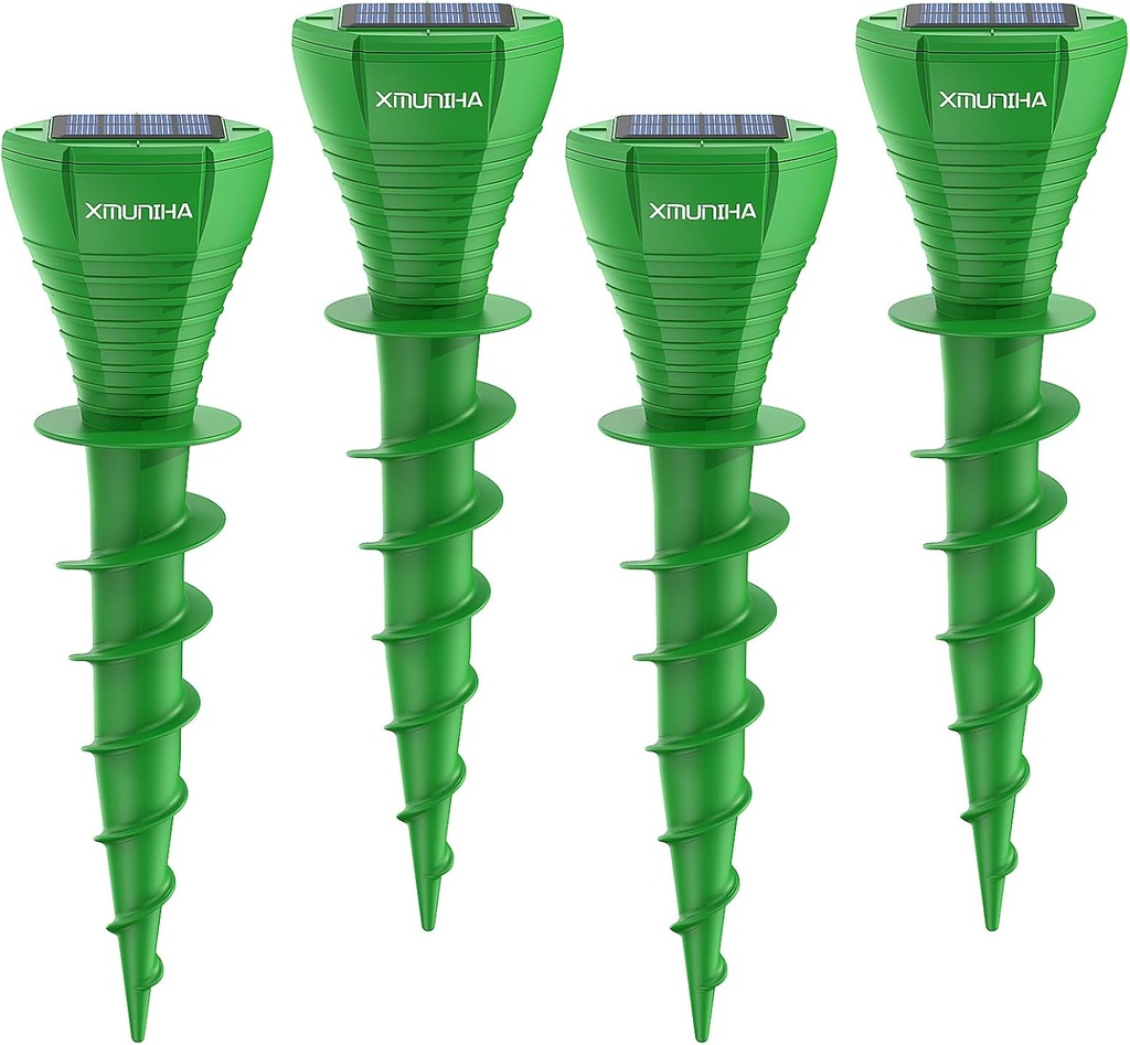 Solar Powered Mole Repellent, 4 Pack Ultrasonic Vole Repeller Outdoor, IP65 Waterproof Snake Deterrent, Gopher Remover Devices, Skunk, Groundhog Repellent for Yard, Garden, Lawn