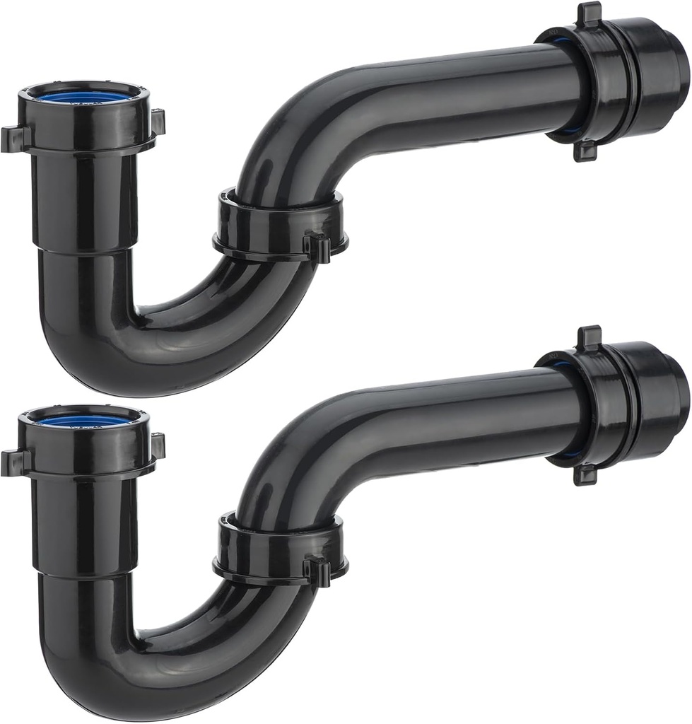 (2 Pack) Yariwiz Black 1-1/2 inch P Trap for Bathroom Kitchen Sink Drain Replacement Tubular Plumbing Pipe Assembly KSD-001B(2 PACK)