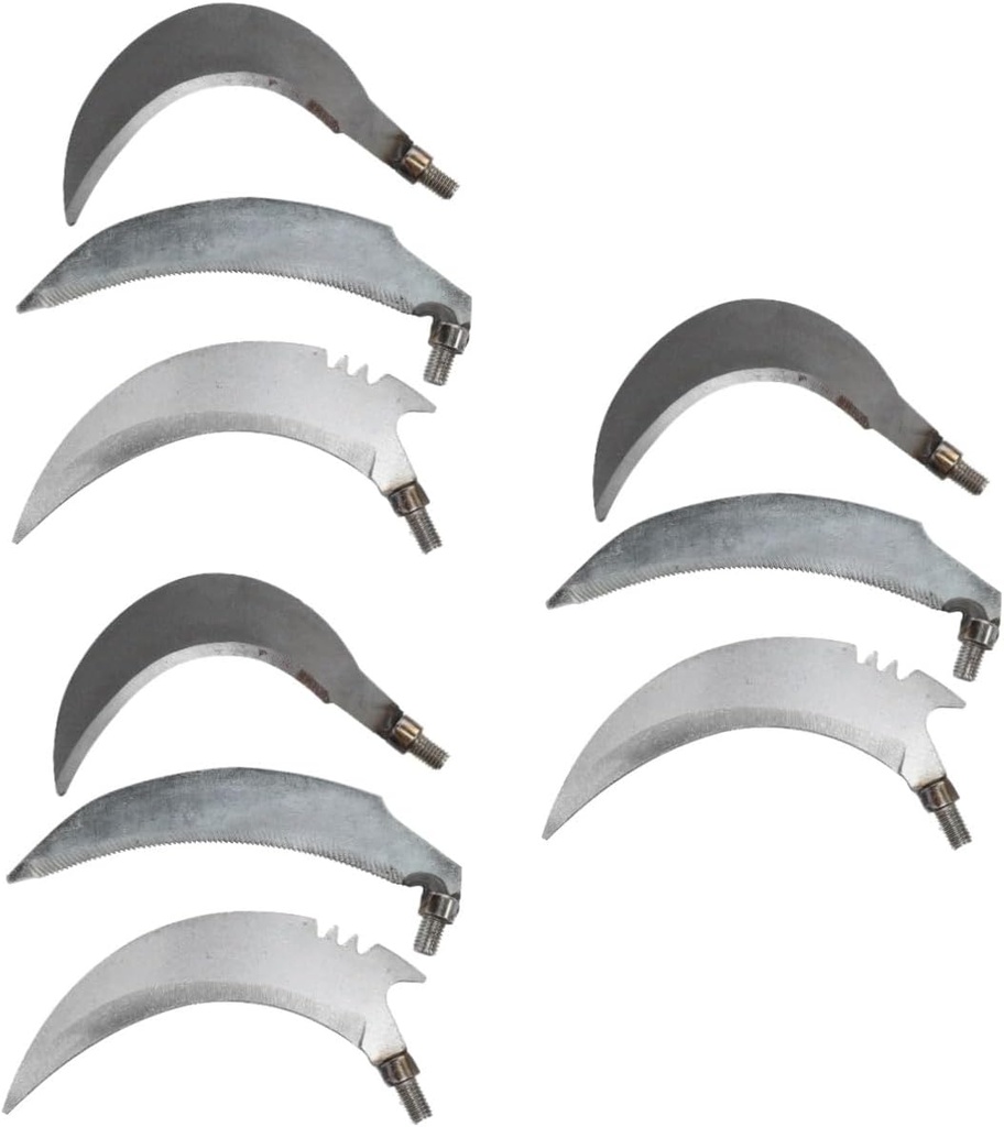 Yardwe 9 Pcs Carbon Steel Gardening Sickles Replacement Heads, Multi-Functional Heads for Weeding, Harvesting, Grass Cutting, No Handle Included, Silver