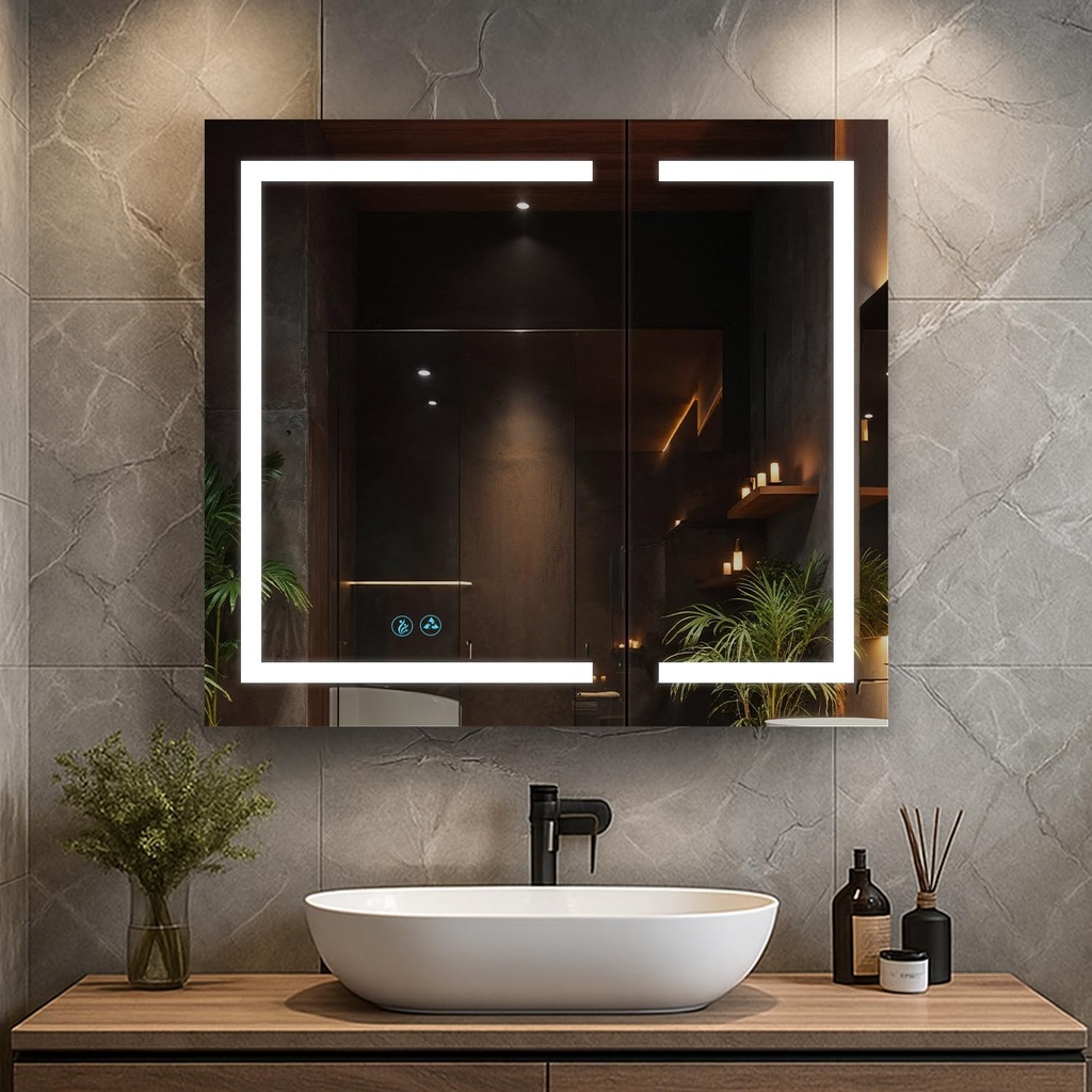 Blossom LED Mirror Medicine Cabinet with Lights, 36x32 Inch - LED Lighted Bathroom Medicine Cabinet - Recessed or Surface with Defogger, 3 Color Dimmer - Makeup Mirror - 36"x32"
