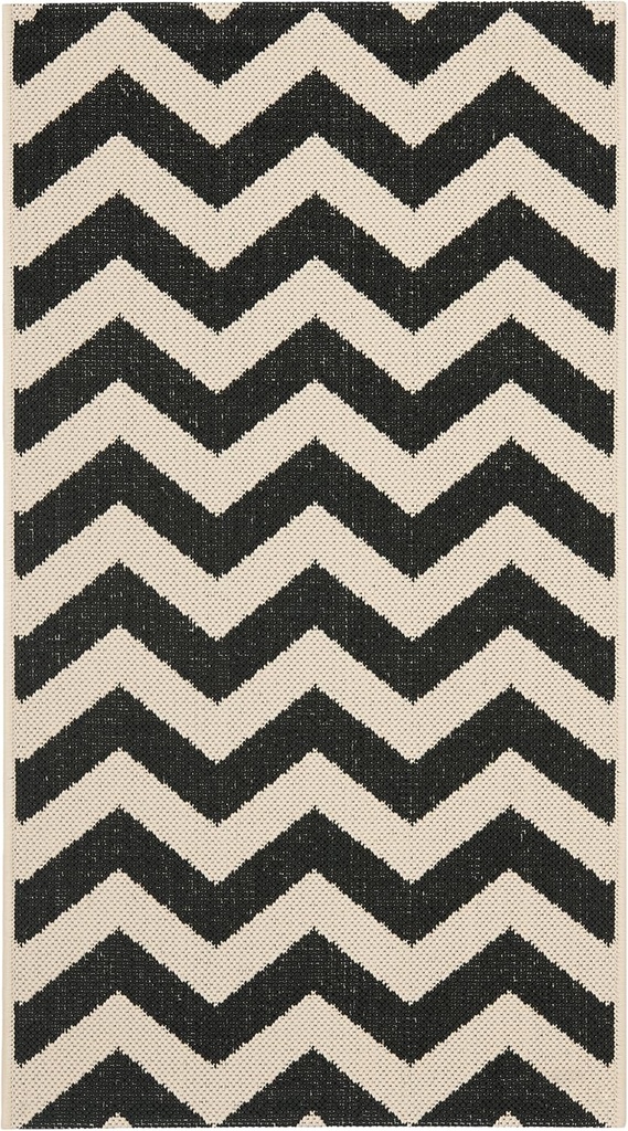 SAFAVIEH Washable Rug Outdoor Courtyard Collection - 2' x 3'7", Black & Beige, Non-Shedding & Easy Cleaning, Ideal for Patio, Front Door, Entryway, Doormat (CY6244-256)