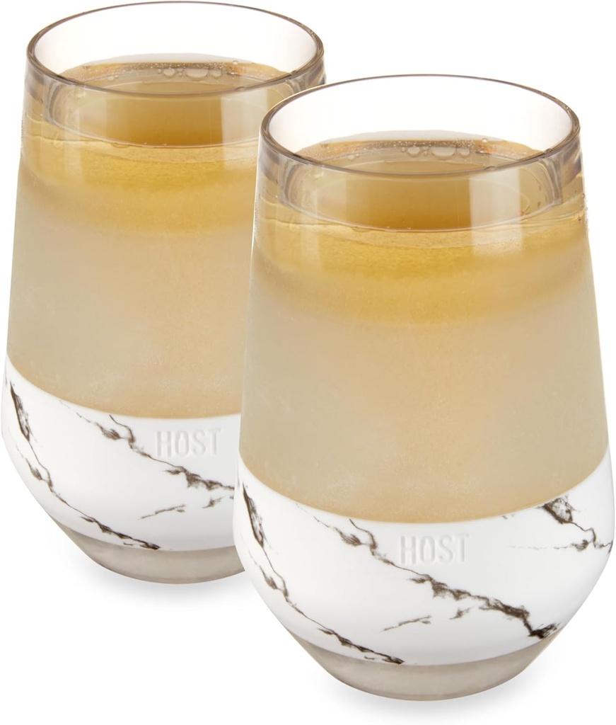 HOST Freeze XL Cooling Cup in Double Walled Insulated Freezable Drink Chilling Tumbler with Freezing Gel, 12 Ounces - Set of 2, Marble