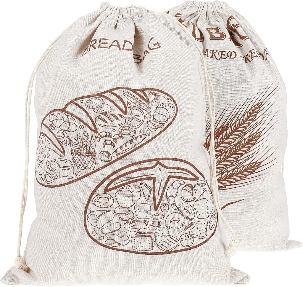 2 Pcs Homemade Bread Storage Bags Reusable Organic Natural Linen Sourdough Bags with Inner Lining Large Unbleached Drawstring Artisan Bread Storage Container Pouches Baking Supplies