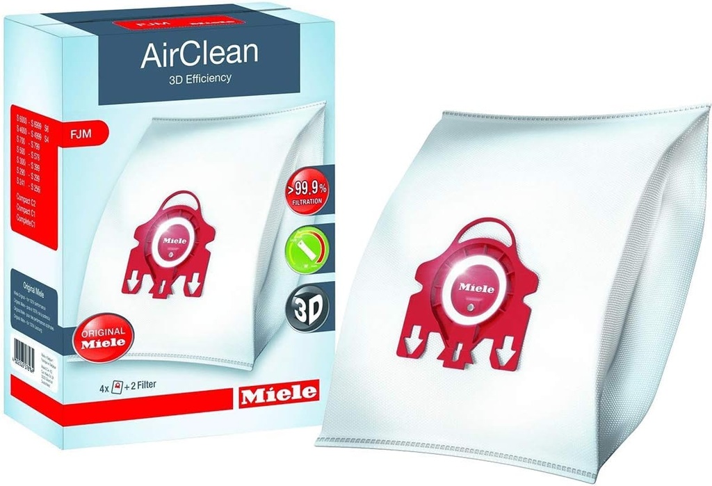 Miele Vacuum Cleaner Bags Type FJM Genuine (Air Clean) Replacement S241-S256i S290-S291 S300i-S399 S500-S578 S700-S758 S4000-S4999 S6000-S6999