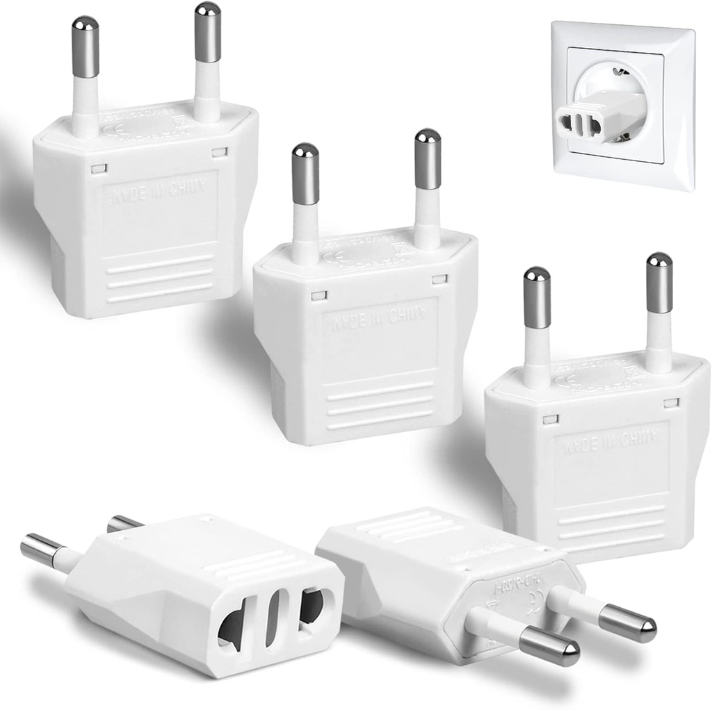 6 Pack US to Europe Plug Adapter - Type C European Travel Adapter, Wall Plug Power Converter for Europe (White)