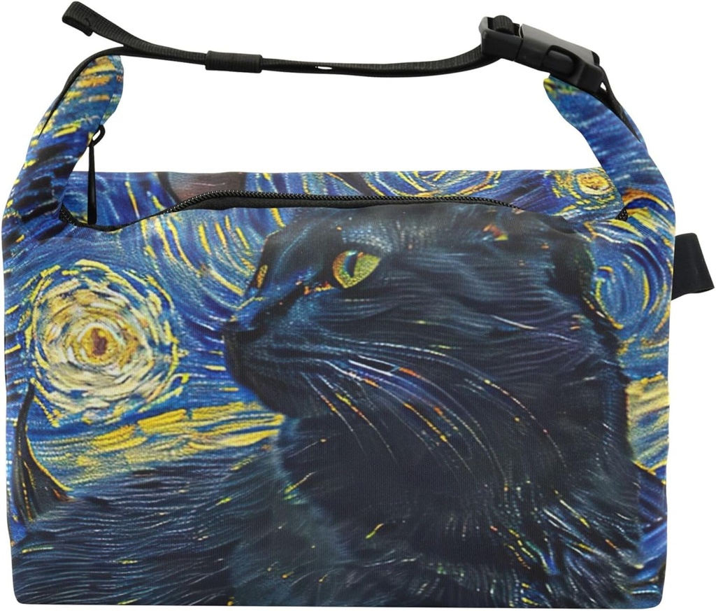 Personalized Black Cat Starry Night Lunch Bag for Adult Women Insulated Lunchbag Reusable Personalized Lunch Box for Work
