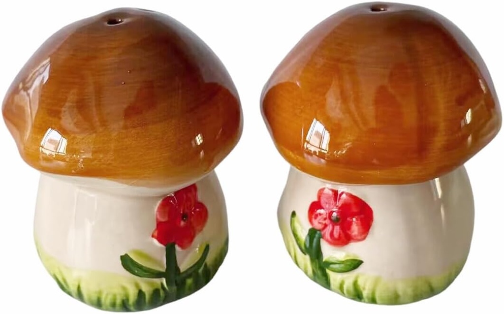 Hand painted 3D Ceramic Salt & Pepper Shaker Set, Mushrooms