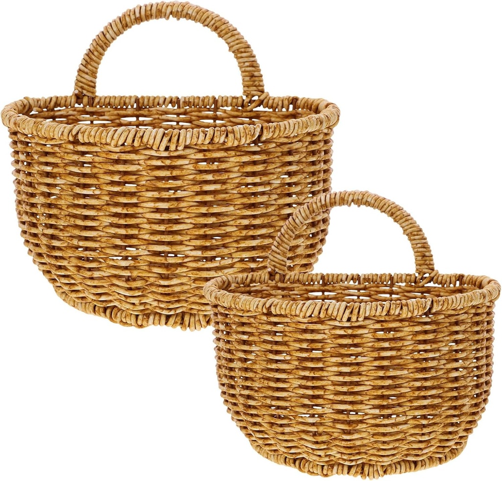 Healifty 2pcs Imitation Rattan Hanging Baskets,: Wall Storage Organizer for Kitchen & Bathroom - Decorative Baskets for Farmhouse