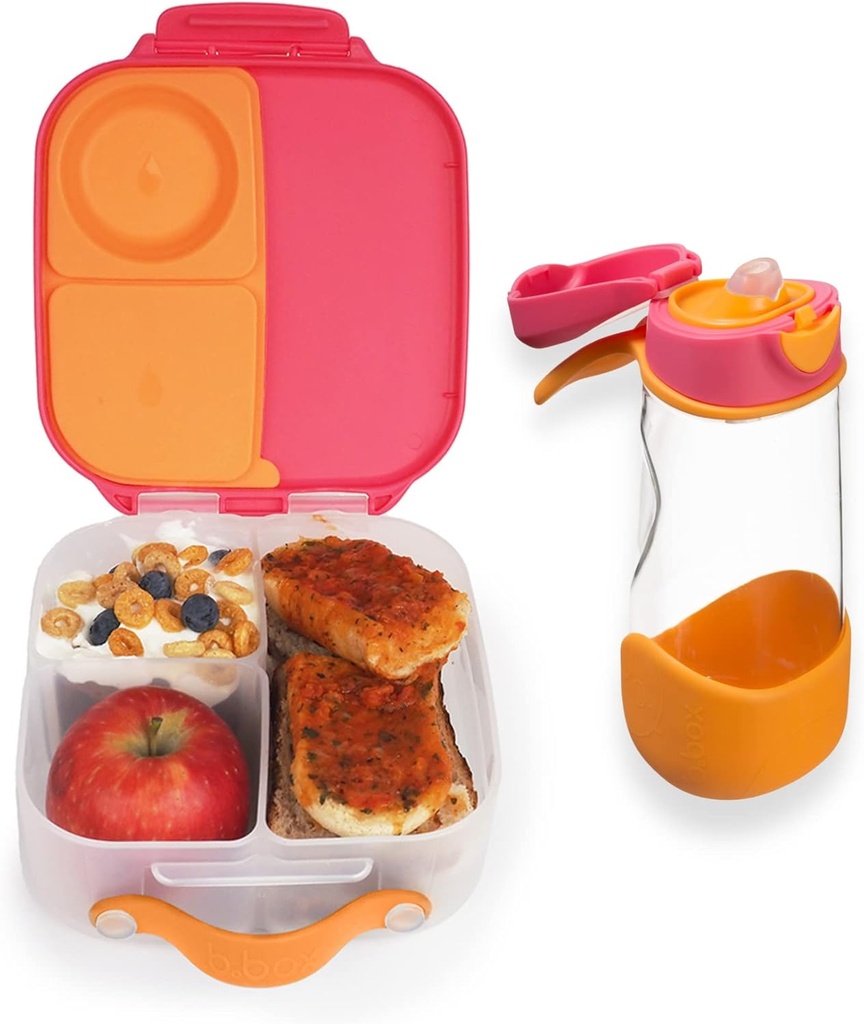 b.box Mini Lunchbox & 15oz Sport Spout Water Bottle | Matching Bento Box/Lunch Box + Kids Drink Bottle | Color: Strawberry Shake | Capacity: Lunchbox 1L, Drink Bottle 15oz