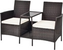 RELAX4LIFE Patio Outdoor Loveseat Set - PE Wicker Conversation Set w/Removable Cushion, Build-in Tempered Glass Coffee Table, Rattan 2-Seater Chair for Porch, Balcony, Patio Furniture Set (Brown)