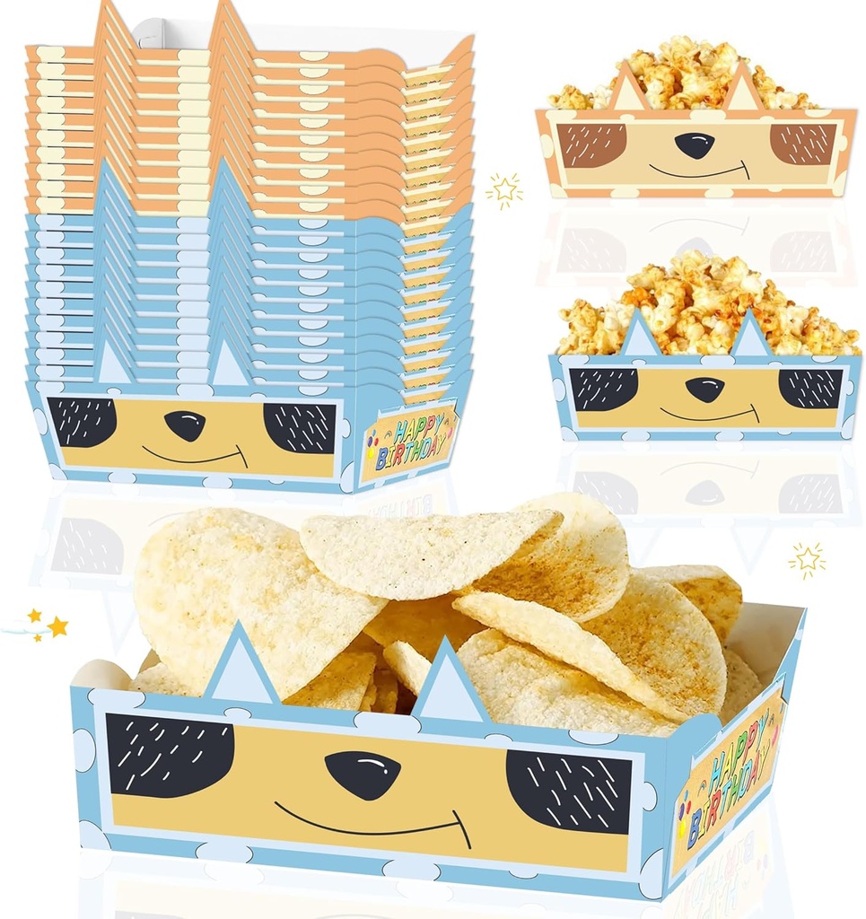 Cartoon Blue Dog Disposable Paper Food Trays 24pcs - Family Birthday Decorations, Nacho Trays for Blue Theme Birthday Party Supplies, Baby Shower Decorations
