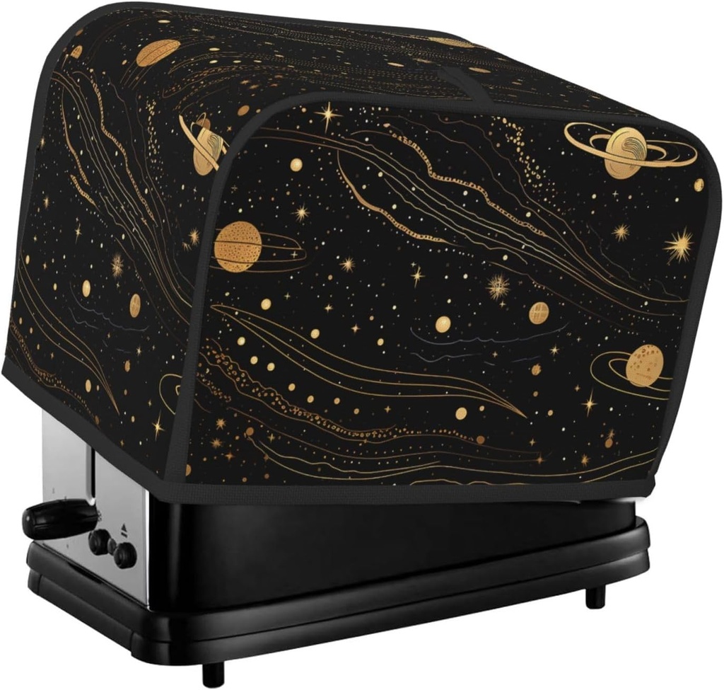 Gold And Silver Space Themed 2 Slice Toaster Covers Bread Machine Cover Quilted Dustproof Fingerprint Protectors Small Washable Appliance Cover Bread Maker Dust Protection Universal Size
