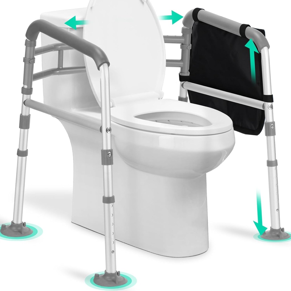 TABEKE Toilet Safety Rails for Seniors, Adjustable Height & Width Toilet Safety Frames with Handles, Foldable Toilet Rails for Disabled Elderly Fit Most Toilets (w. Suction Cups)