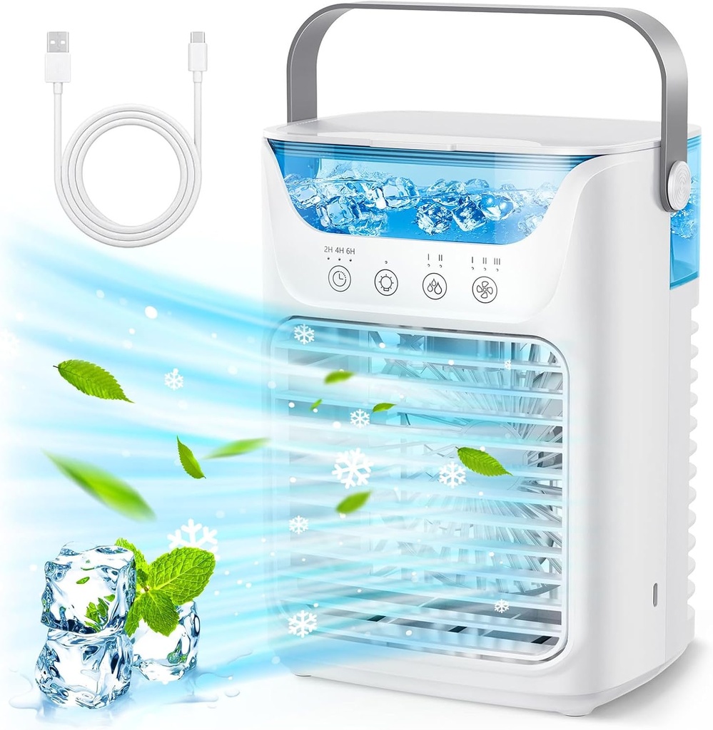 Portable Air Conditioners Fan, 700ML Evaporative Air Cooler Humidifier with 3 Timer/3 Speeds/2 Mist Modes, Mini AC Air Cooler with, Night Light, USB Powered