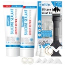 8Oz Clear Waterproof Caulk & Seal Silicone Sealant, Wadities Tile Grout Repair Kit with Grout Remove Scraper, Shrink & Crack Proof for Bathroom, Shower, Kitchen, Floor (4Oz, Pack of 2)