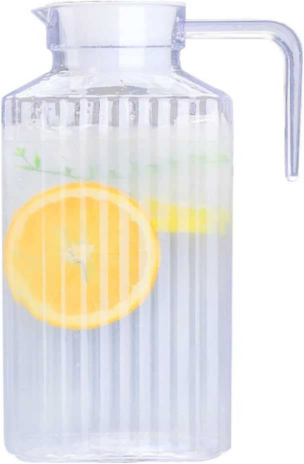 Acrylic Juice Pitcher, Shatterproof Drink Dispenser, Premium Material Leak-Proof Lid Large Capacity, Striped Design for Iced Tea Cold Brew, 500ml 16oz Transparent Bar Home Use