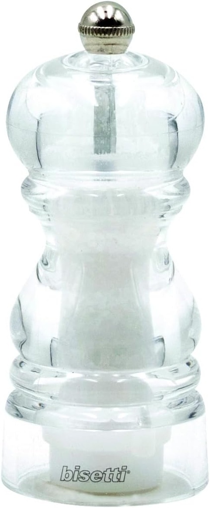 Bisetti Milano Clear Acrylic Salt Mill With Adjustable Grinder, 12 cm / 4.7 Inches