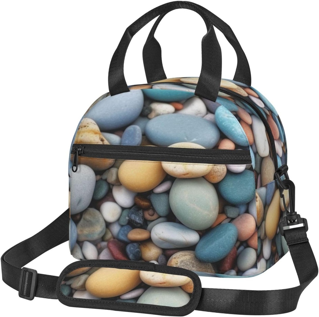 Beach Colored Pebbles print Lunch Bag Reusable Insulated Lunch Boxes Cooler Tote Bags For Work Office Picnic Travel