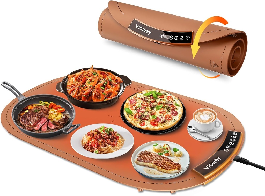 Food Warming Mat, Roll Up Electric Warming Tray with 7 Temperature Settings and 1-4 Hours Timer, Full-Surface Heating, Child Safety Lock, Versatile Food Warmers for Parties, Buffets, and Home Use