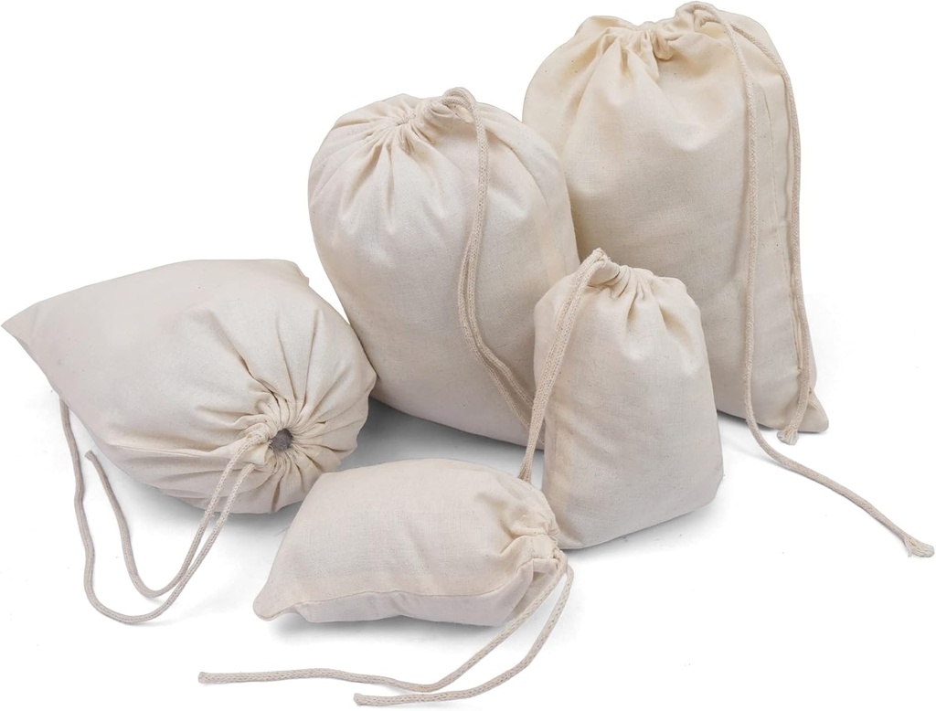 BigLotBags Premium Cotton Muslin Bags, 100% Organic Cotton with Single Drawstring. Premium Quality Reusable Eco-Friendly Natural Muslin Bags. (100, 3x5 Inches)