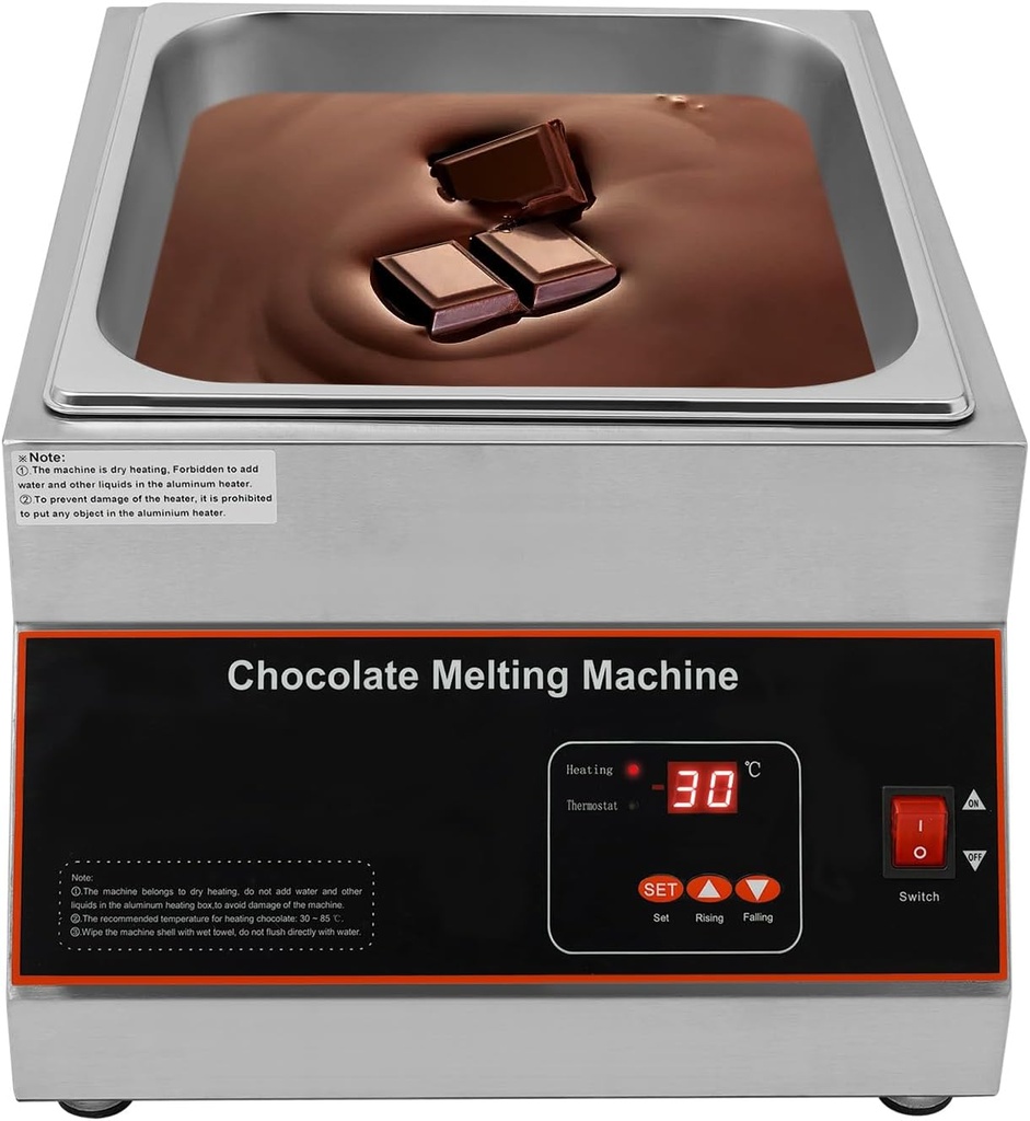 Commercial Chocolate Melting Pot 32-203°F Electric Chocolate Tempering Machine Single Tank Stainless Steel Food Warmer Chocolate Melter/Heater for 26.5 Lbs of Tempered Chocolate