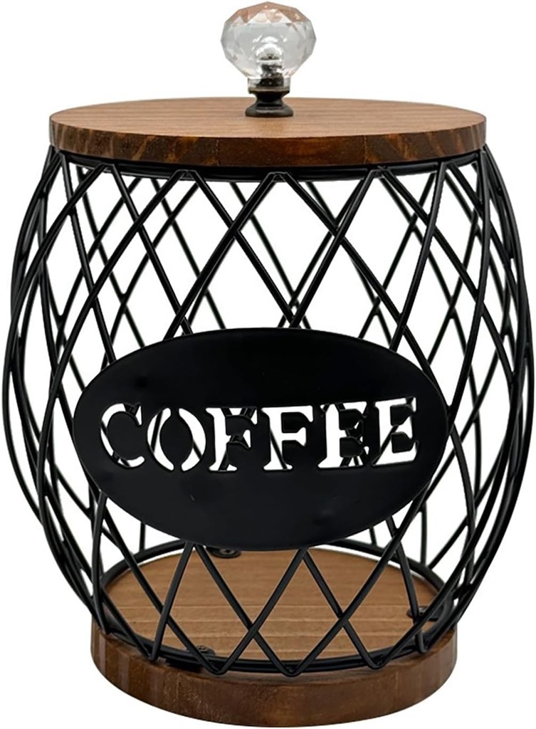 Coffee Pod Holder, K Cup Storage Holder Basket with Lid, Large Capacity Kcup Holder for Counter, Coffee Pods Holder K Cup Organizer for Kitchen (black pineapple + crystal