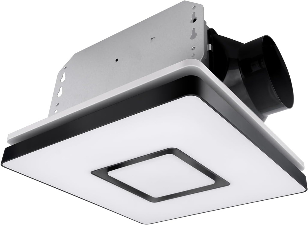 Akicon Bathroom Exhaust Fan with Light, 90 CFM, 1.5 Sones Bath Celing Fan Light Combo, 15W Dimmable 3CCT LED Light with 5W Night Light Ventilation fan for Home, Square, Black
