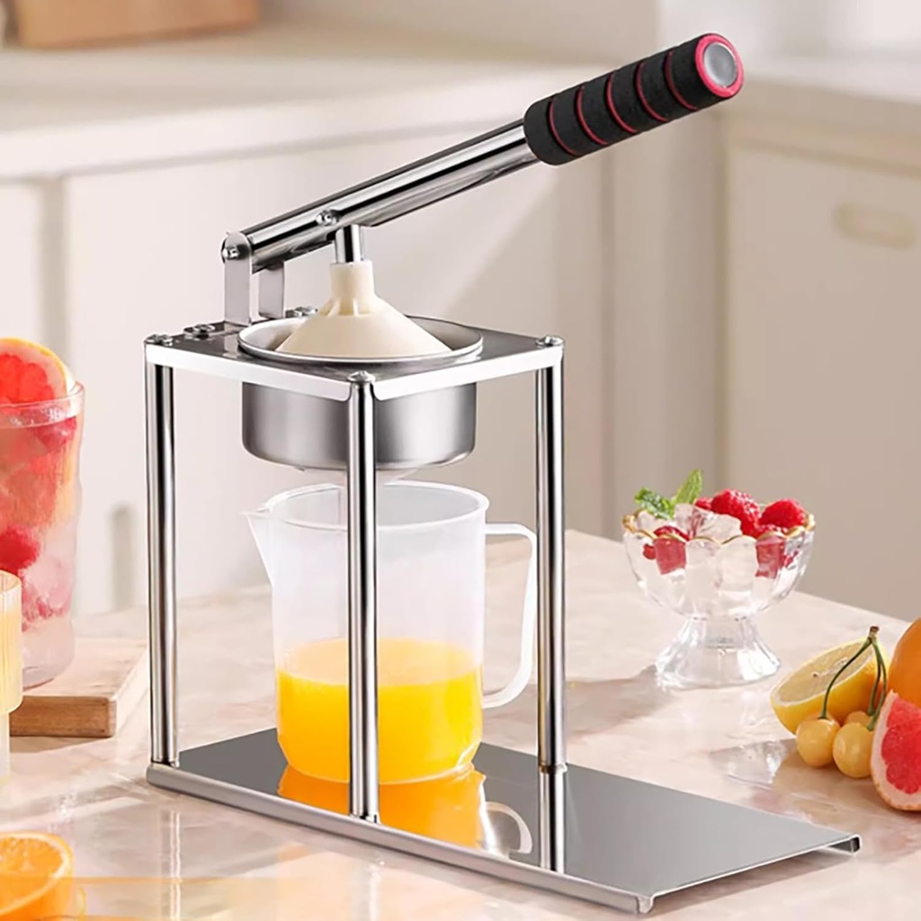 Hand Press Squeezer, Stainless Steel Basket with Cross-beam and Triangular Structure, Easy-to-Clean Hand Press Orange Juicer for Juice Wine Cheese Cider Olive Oil (Silver)