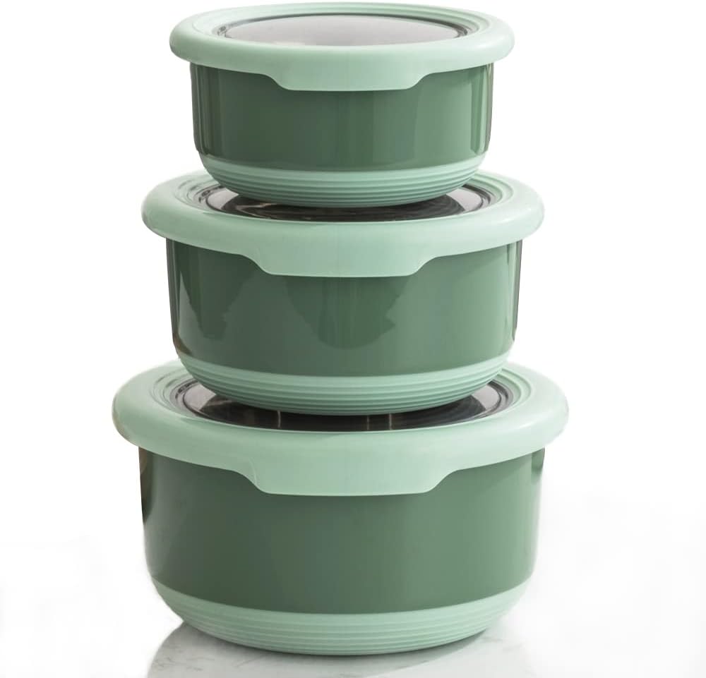 Lille Home Premium Stainless Steel Food Containers/Bento Lunch Box, Anti-Slip Exterior, Set of Three (14OZ, 25OZ, 41OZ), Leakproof, BPA-Free, Steel Snack Containers, Stainless Steel Lunch Box