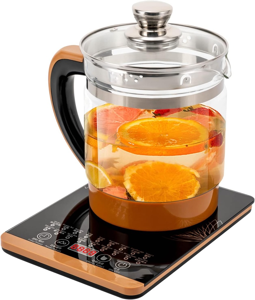 Health pot Electric Kettle with Tea Infuser, 18 Menu Smart Fruit Hot Tea Maker Steamed Eggs Glass Kettle for Fruit, Flower & Coffee 1.8L 800W