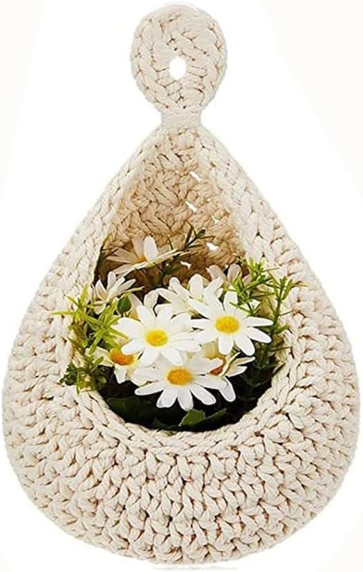 Hanging Fruit Baskets for Kitchen, Woven Wall Hanging Basket for Fruit Vegetable Bohemian Hanging Storage Basket for Wall Plant Home Decoration, 31x24cm Beige (S)