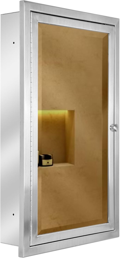 Head West Recessed Medicine Cabinet Mirror with Beveled Edge - Brushed Nickel Bathroom Mirror with Storage, Adjustable Shelves and Stainless Steel - Small Medicine Cabinets for Bathroom Wall 16"x26"