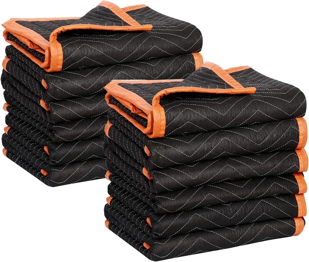 SIMPLI-MAGIC 79522 Heavy Duty Padded Moving Blankets, Orange/Black, 72” x 80”, 6 Pack