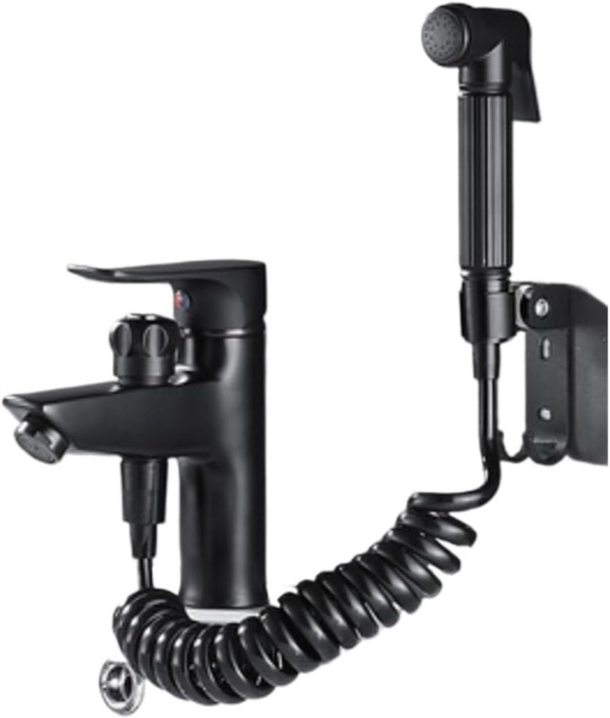 Brass Bathroom Basin Single Handle Sink hot and Cold Water Mixing Valve Nozzle Bathtub Faucet (Color : Black Faucet Set3)