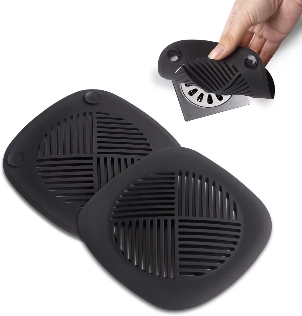 Hair Catcher Shower Drain Cover Sturdy Silicone 5.5 Inches Drain Plug Drain Protector Hair Stopper for Kitchen Bathtub Bathroom Accessories and Laundry Black 2 Pack