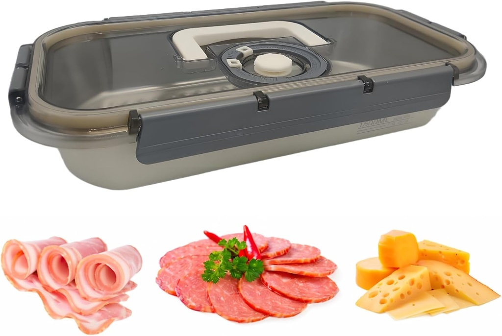 Bacon Container for Refrigerator & Deli Meat Container & Chease Keeper– 304SS Airtight Fridge Storage Box with Date Tracker, BPA-Free & Dishwasher Safe,Creamy White