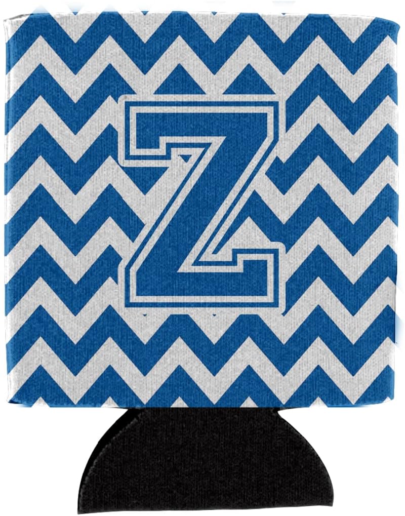 Caroline's Treasures CJ1056-ZCC Letter Z Chevron Blue and White Can or Bottle Hugger Cooler Washable Drink Sleeve Collapsible Beverage Insulated Holder, Can Hugger, Multicolor