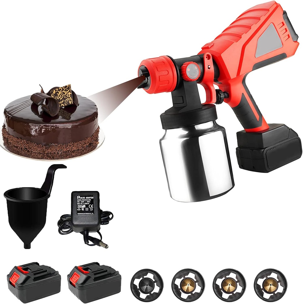 700W Rechargeable Chocolate Spray Gun, 3 Spray Shapes, Adjustable Flow Rate, Cordless Chocolate Spray Gun, Suitable for Decorating Cakes, Chocolate, Mousse and Fondant Cakes Airbrush