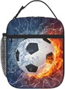 Soccer Lunch Box Sports-themed Lunch Bag for Kids Teens Boys Girls, Insulated Leakproof Waterproof Reusable Lunch Bags with Mesh Pocket, Portable Durable Cooler Tote Bag with Double Zippers
