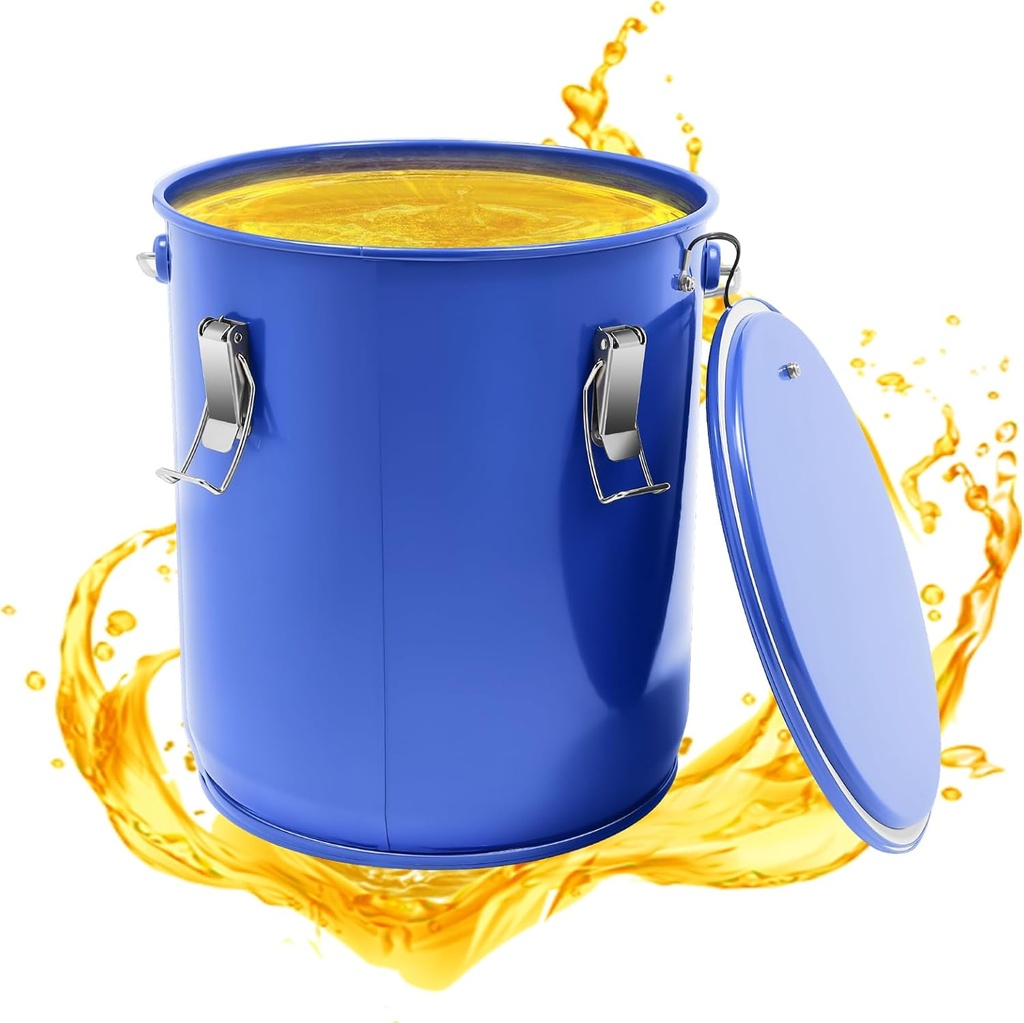 6-Gallon Fryer Grease Bucket - Commercial Oil Disposal Caddy w/Locking Lid, Filter Bag & Rust-Proof Steel Construction - for Restaurants, Fast Food & Hot Pot Kitchens