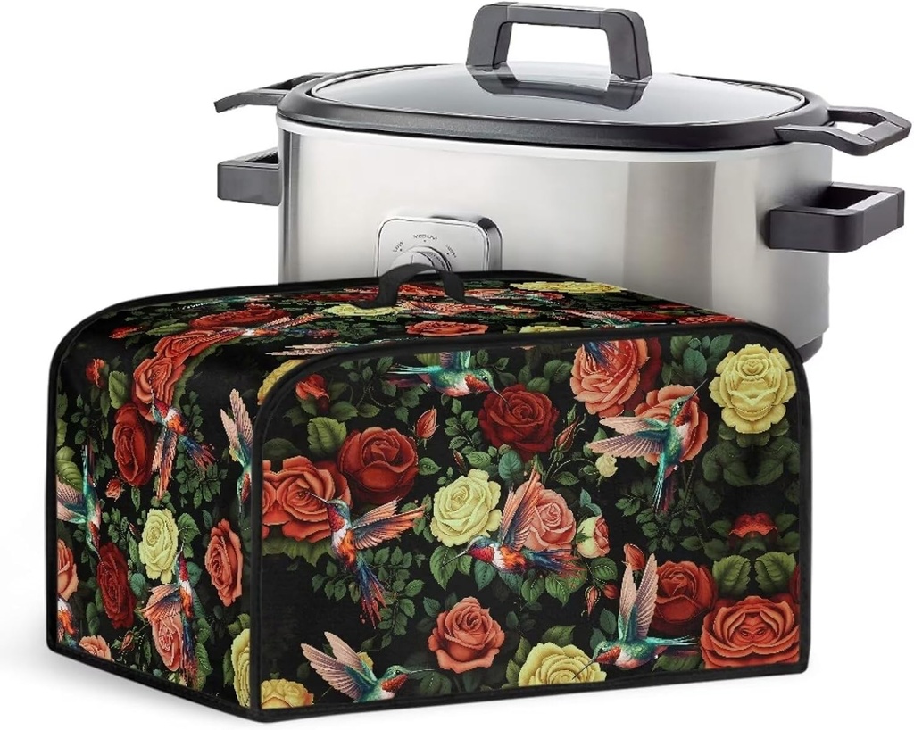 Colorful Roses Slow Cooker Cover Holder Slow Cooker Cover with Carrying Handle and Pocket for Spoon Fork Knife Slow Cooker Cover Compatible with 6-8 qt Slow Cooker