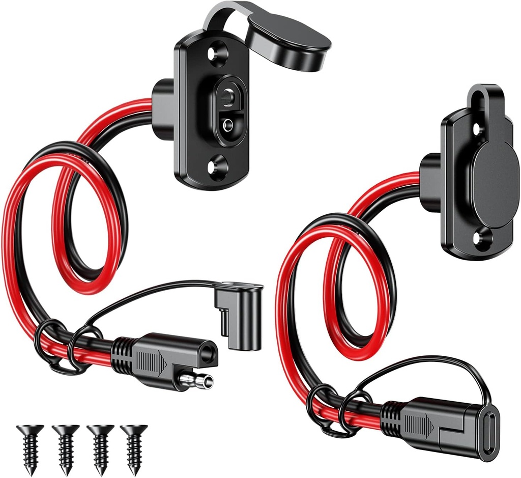 Depvko 2Pcs SAE Quick Connector Harness, 1FT 12AWG SAE Adapter Male Plug to Female Socket Cable, Waterproof SAE Extension Cord for Solar Panel Generator Battery Charger