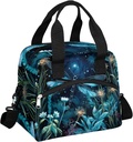 Dragonfly Lunch Bag Spring Flower Moon Lunch Bag Reusable Lunch Box Leak Proof Cooler Bag With Adjustable Shoulder Strap