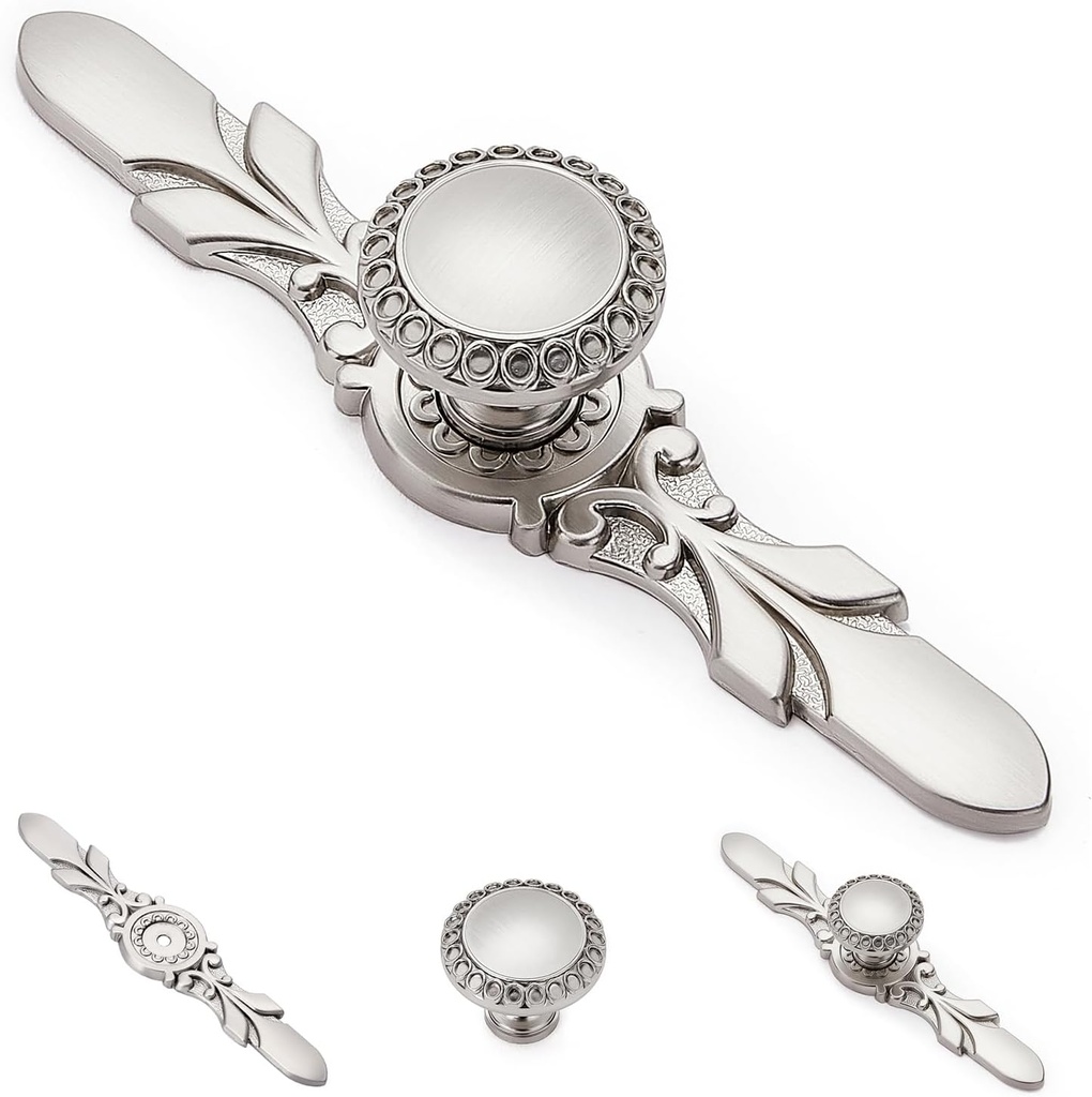 10 Pack Round Brushed Nickel Pulls with Plate - 1.26?Knob & 5.8?Plate - Modern Drawer Knobs for Outdoor Cabinet Knobs, House Decorative Drawer Pulls