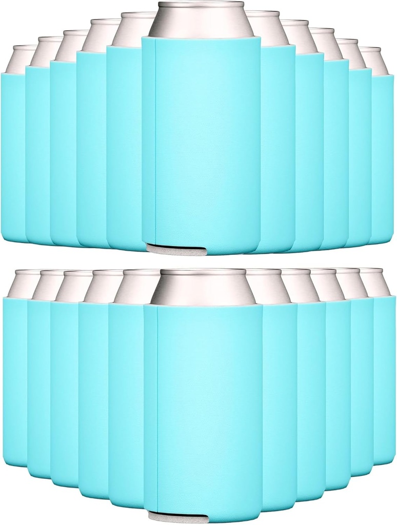 TahoeBay Slim Can Cooler Sleeves (25-Pack) Skinny Tall Cans 12 Oz Bulk Thin Seltzer Fit Sublimation Blanks for Vinyl Plain Blank Foam Beer Bottles Black White Assorted Solid Set (Robins Egg Blue)