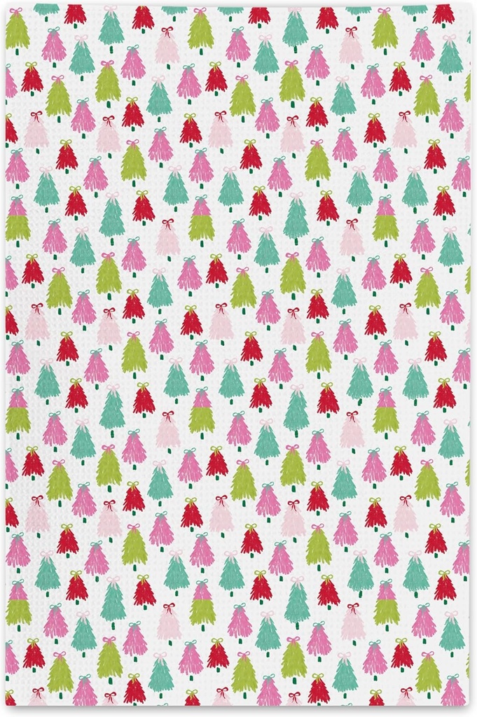 kunlisa Preppy Christmas Tree Kitchen Towels, Girly Christmas Decor Dish Tea Towels, Colorful Coquette Bow Pine Tree Decorative Hand Towel for Bathroom, 16x24 Inch