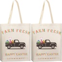 Weewooday 2 Pieces Easter Tote Bags Rabbit Egg Sacks Bag Reusable Canvas Tote Shoulder Shopping Handbag for Party Grocery Shopping Market(Easter Egg Hunt)